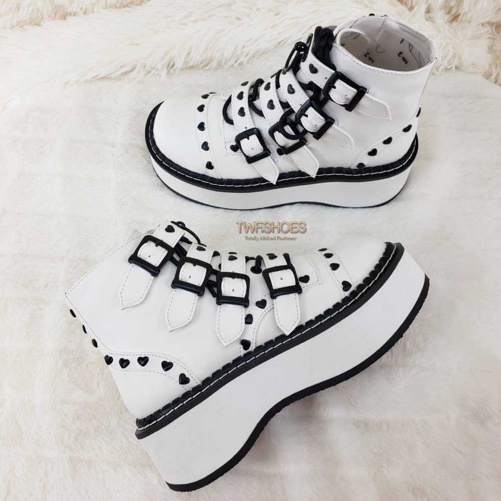 Demonia Goth Heart Stud 2" Platform Ankle Boots